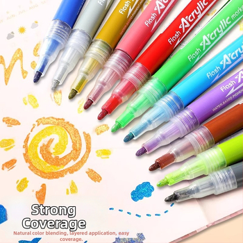 Akrilový trblietavý marker – Happy Journey, kompatibilný s akvarelom, fluoreskujúcim a perleťovým vzhľadom