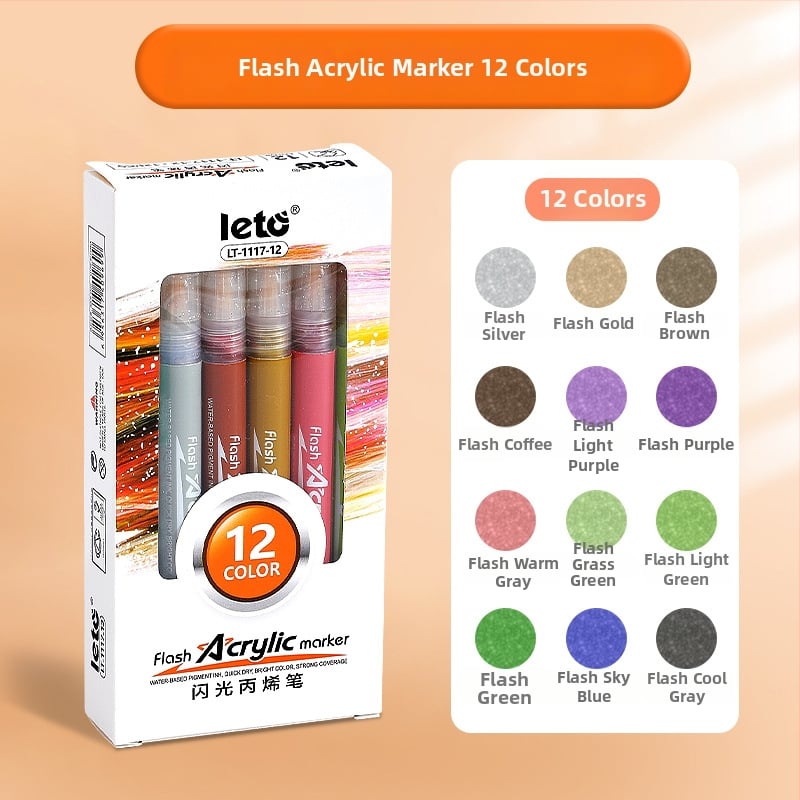 Akrilový trblietavý marker – Happy Journey, kompatibilný s akvarelom, fluoreskujúcim a perleťovým vzhľadom