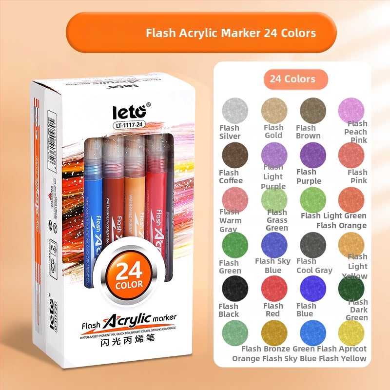 Akrilový trblietavý marker – Happy Journey, kompatibilný s akvarelom, fluoreskujúcim a perleťovým vzhľadom