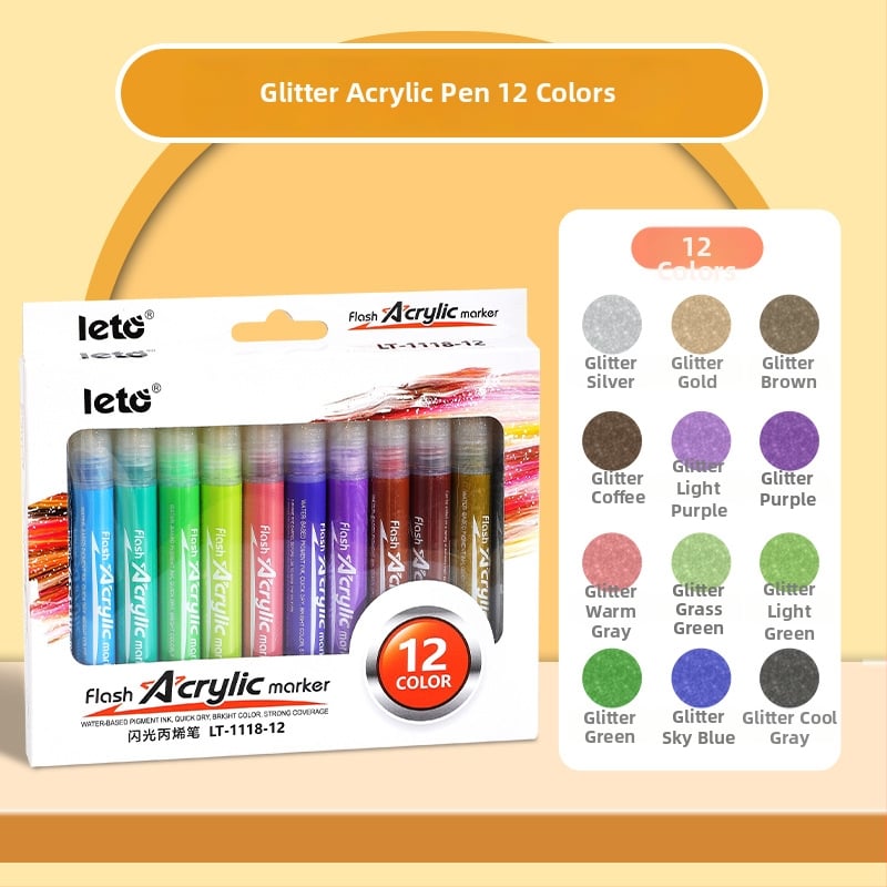 Akrilový trblietavý marker – Happy Journey, kompatibilný s akvarelom, fluoreskujúcim a perleťovým vzhľadom