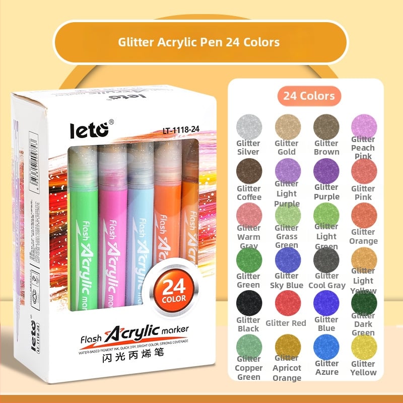 Akrilový trblietavý marker – Happy Journey, kompatibilný s akvarelom, fluoreskujúcim a perleťovým vzhľadom