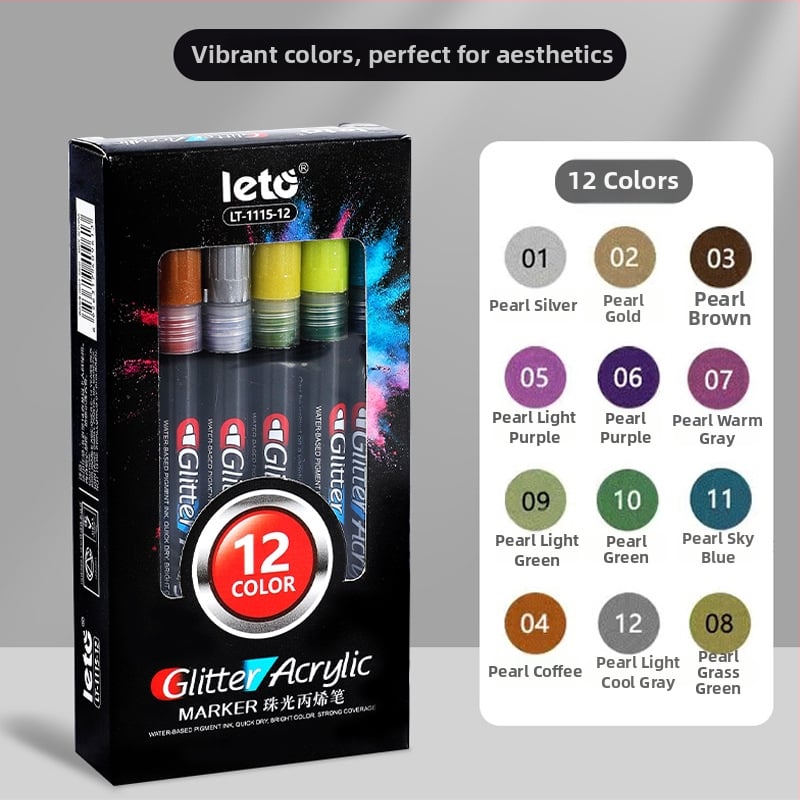 Akrilový trblietavý marker – Happy Journey, kompatibilný s akvarelom, fluoreskujúcim a perleťovým vzhľadom