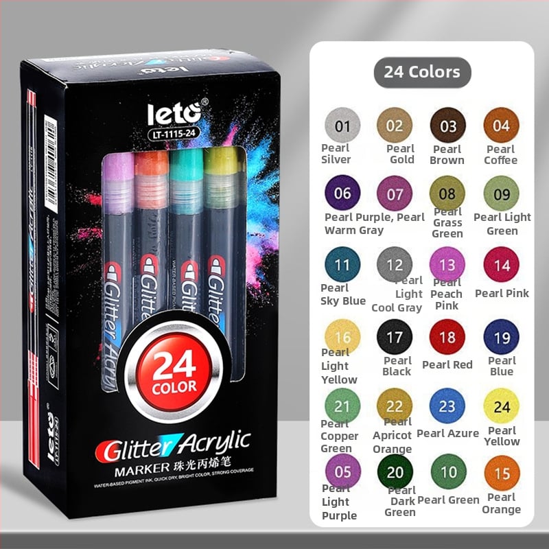 Akrilový trblietavý marker – Happy Journey, kompatibilný s akvarelom, fluoreskujúcim a perleťovým vzhľadom