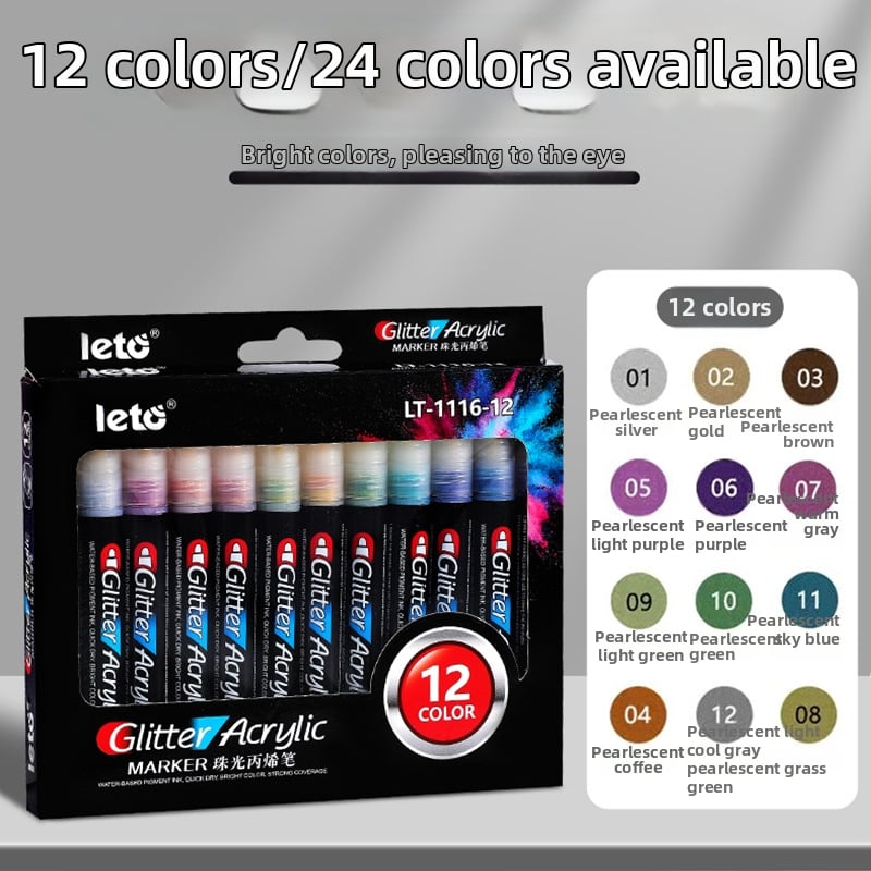 Akrilový trblietavý marker – Happy Journey, kompatibilný s akvarelom, fluoreskujúcim a perleťovým vzhľadom