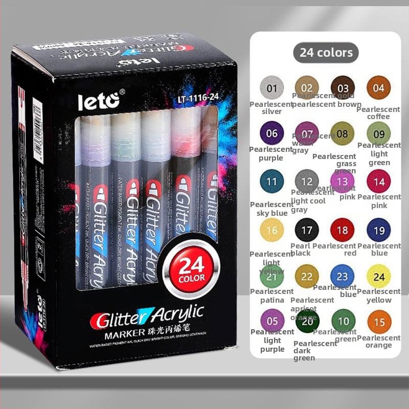 Akrilový trblietavý marker – Happy Journey, kompatibilný s akvarelom, fluoreskujúcim a perleťovým vzhľadom