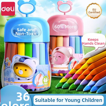 Deli HM715 Plastové voskové ceruzky – guľatý hrot, plastové telo, séria Mengyi Aerospace, pre detské umenie