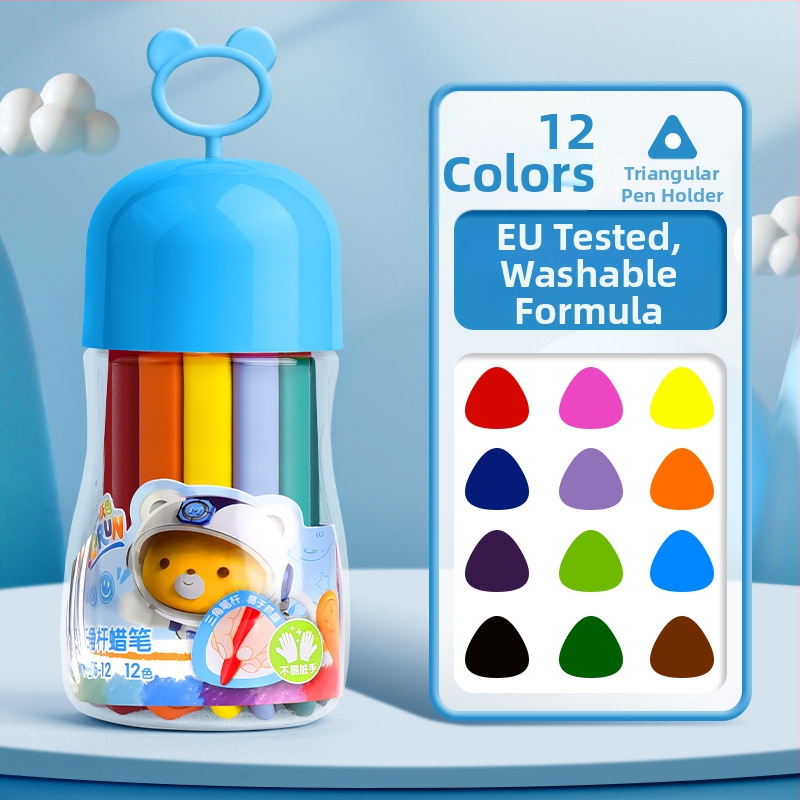 Deli HM715 Plastové voskové ceruzky – guľatý hrot, plastové telo, séria Mengyi Aerospace, pre detské umenie