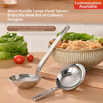 Sriubos šaukštas su trumpu koteliu, stora galva, 304 nerūdijančio plieno, dvigubo naudojimo, veidrodinis poliravimas