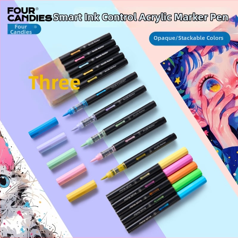 Four Candies vandens pagrindu pagaminti akriliniai markeriai, vieno galo, vaikų menams