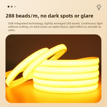 Vonkajšia vodotesná LED pásika 110V, samolepiaca COB mäkká lineárna páska, 288 LED, CRI ≥98, biela / teplá biela / teplá žltá