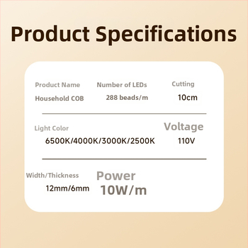 Vonkajšia vodotesná LED pásika 110V, samolepiaca COB mäkká lineárna páska, 288 LED, CRI ≥98, biela / teplá biela / teplá žltá