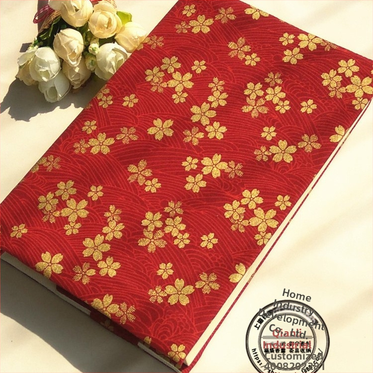 Rankų darbo audinio knygos viršelis užrašų knygelėms, bronzinių gėlių siuvinėjimas, reguliuojamas