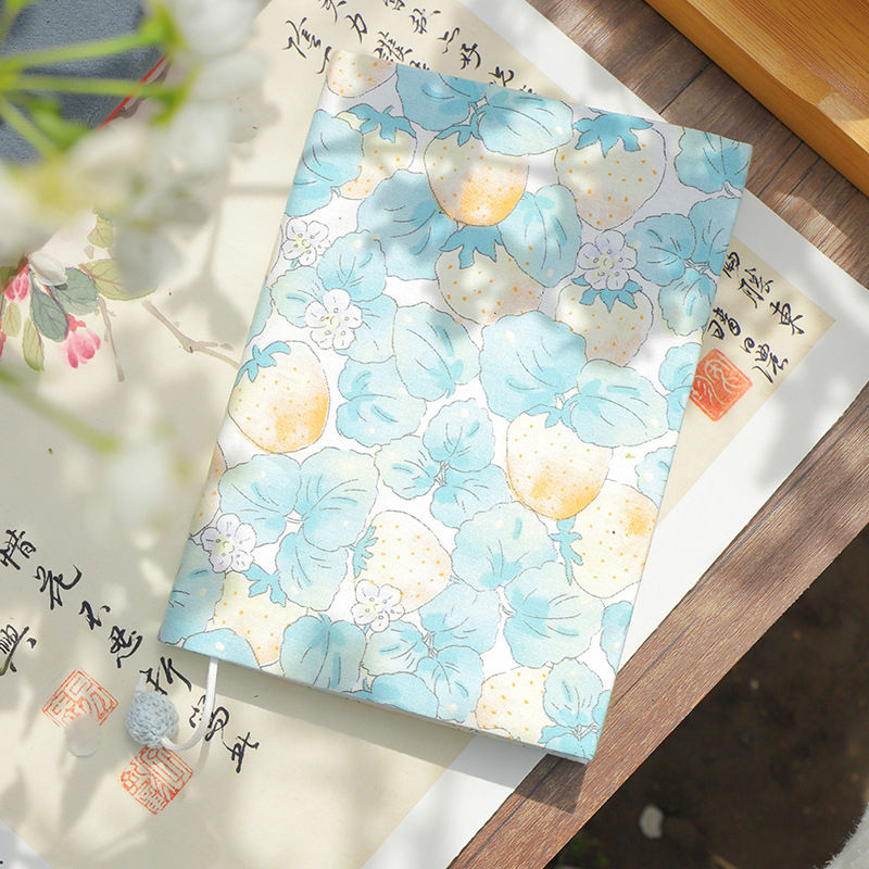 Copertă de carte din pânză, cu broderie florală bronzată, realizată manual, reglabilă pentru caiet