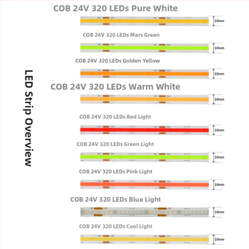 Cob LED juosta su 320 LED, 5V įėjimas, atspari vandeniui, reguliuojamas apšvietimas per USB valdymą vidaus apšvietimui