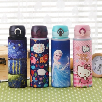 Termo puodelio uždangalas, animacinio stiliaus, iš audinio, su raišteliu