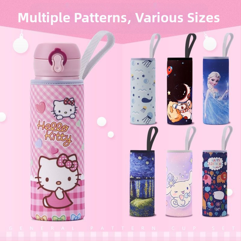 Termo puodelio uždangalas, animacinio stiliaus, iš audinio, su raišteliu