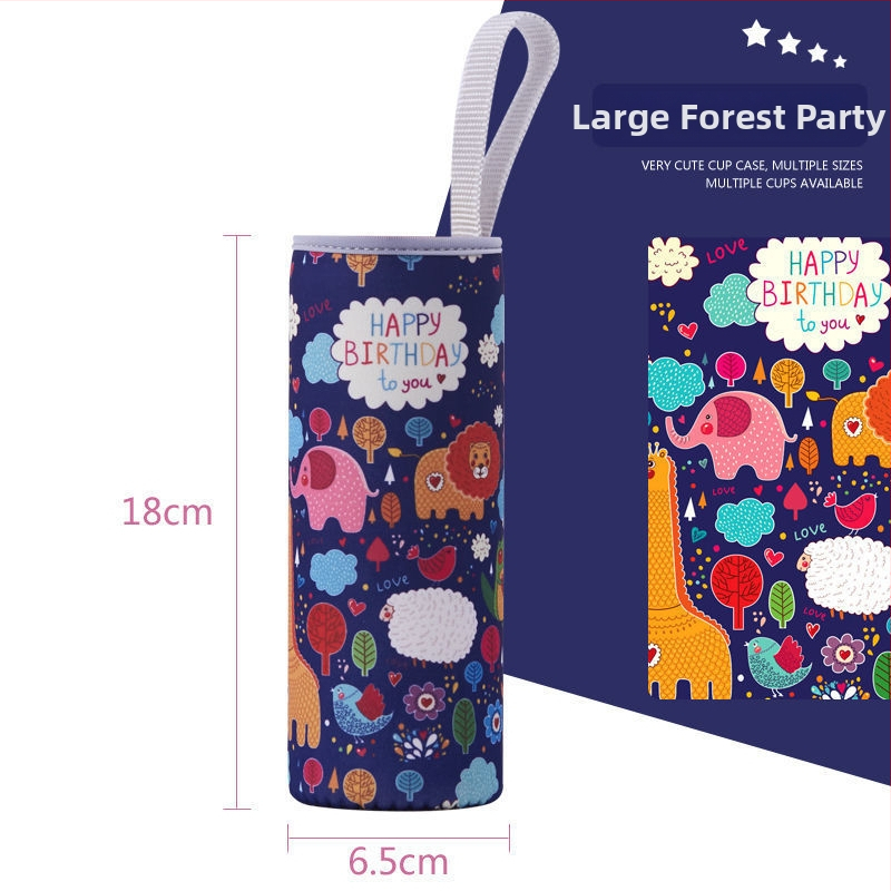 Termo puodelio uždangalas, animacinio stiliaus, iš audinio, su raišteliu