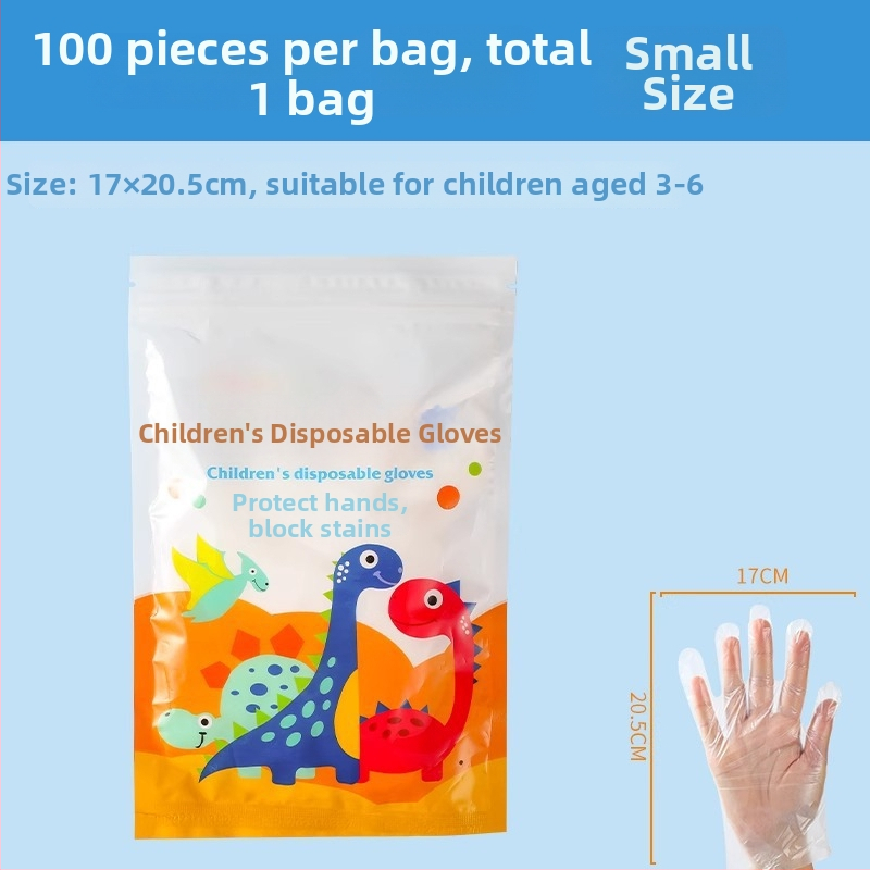 Vaikų vienkartinės PE pirštinės, atskirai supakuotos, maisto kokybės, skaidrios, 0,01 mm storis, namų naudojimui