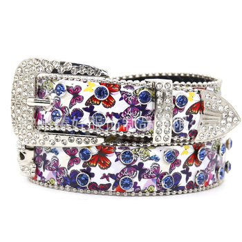 Pojas od PU kože s otiskom leptira, kopča od legure s pinom, širina 2-4 cm, ukrašena rhinestones, ručna izrada