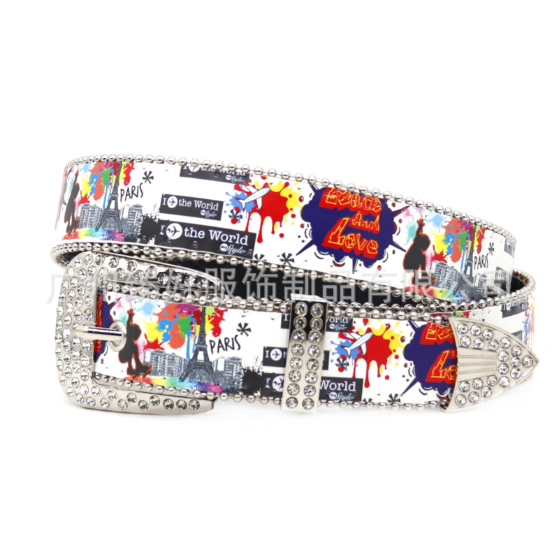 Pojas od PU kože s otiskom leptira, kopča od legure s pinom, širina 2-4 cm, ukrašena rhinestones, ručna izrada