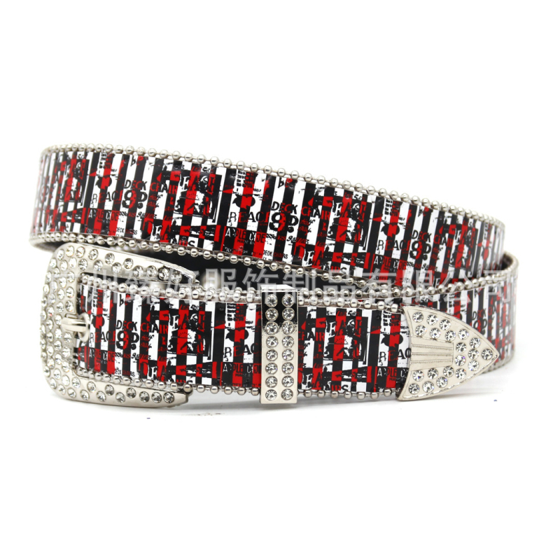 Pojas od PU kože s otiskom leptira, kopča od legure s pinom, širina 2-4 cm, ukrašena rhinestones, ručna izrada