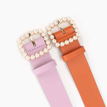 Moteriška perlų juosta iš PU odos, kvadratinė sagtis iš lydinio, smeigtuko užsegimas