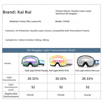Slēpošanas briļes no TPU, divu slāņu pret miglošanos, pieaugušajiem, polarizētas un pret vēju