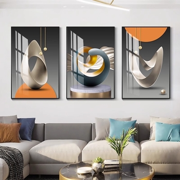 Hárompaneles falikép, absztrakt, keretezett, PS keret, kristályfilmes vászon