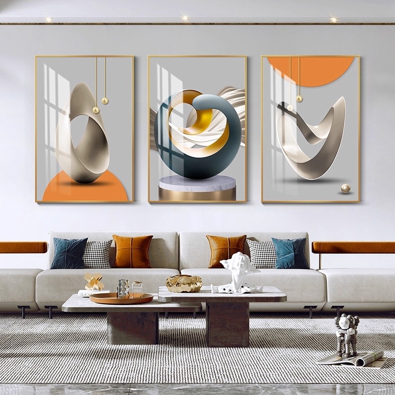 Hárompaneles falikép, absztrakt, keretezett, PS keret, kristályfilmes vászon