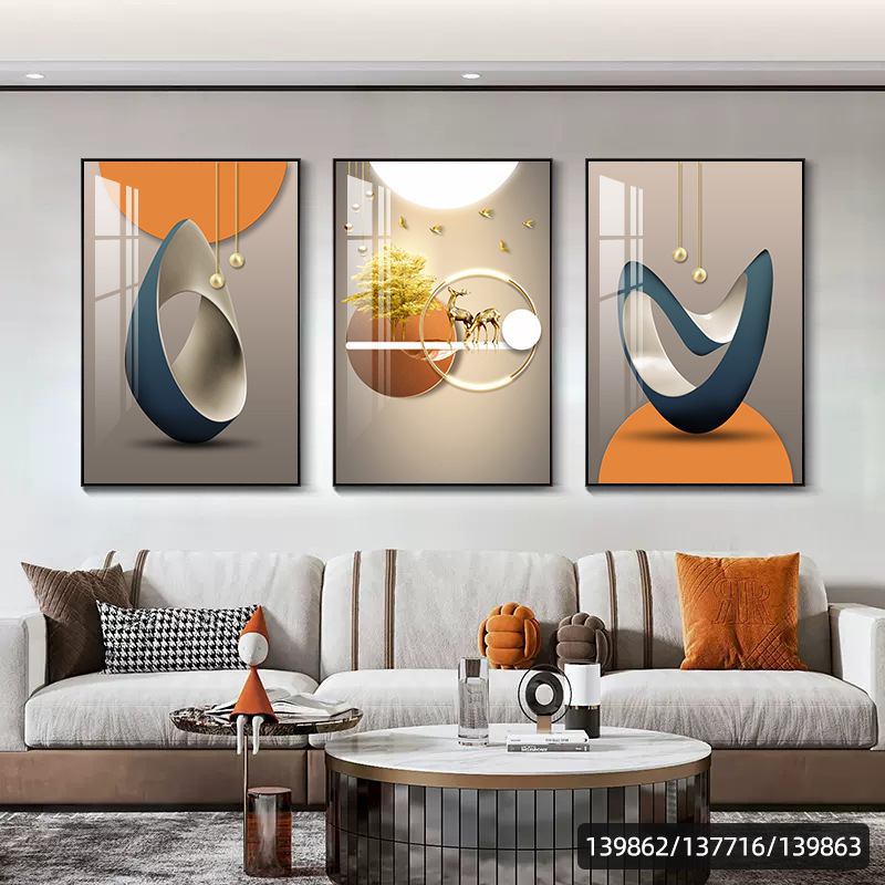 Hárompaneles falikép, absztrakt, keretezett, PS keret, kristályfilmes vászon