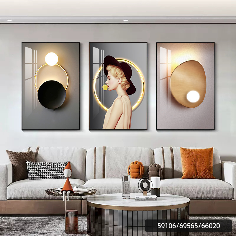 Hárompaneles falikép, absztrakt, keretezett, PS keret, kristályfilmes vászon