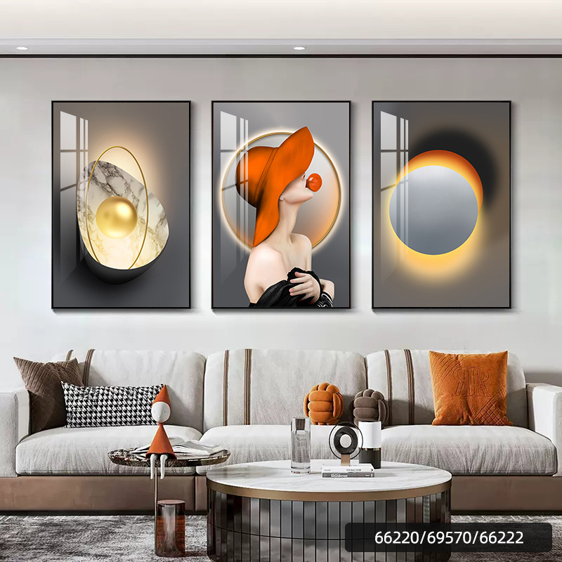 Hárompaneles falikép, absztrakt, keretezett, PS keret, kristályfilmes vászon