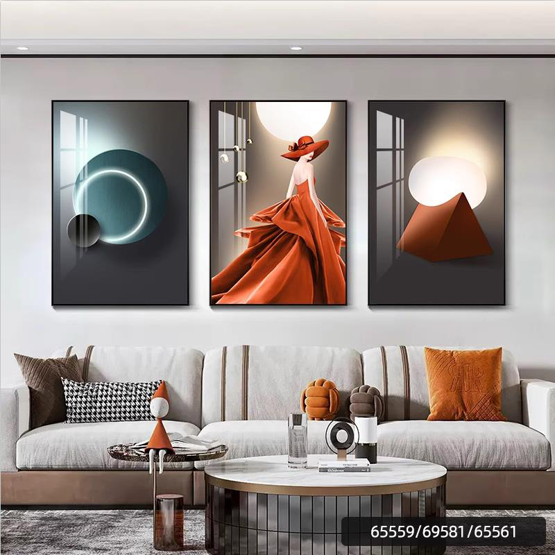 Hárompaneles falikép, absztrakt, keretezett, PS keret, kristályfilmes vászon