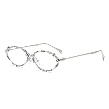 Ovalios formos akiniai nuo saulės su metaliniu rėmeliu, deimantinio kaspino dizainas, padengti lęšiai, lęšio storis 1.0 mm, skaidrumas 99%, modelis 7631