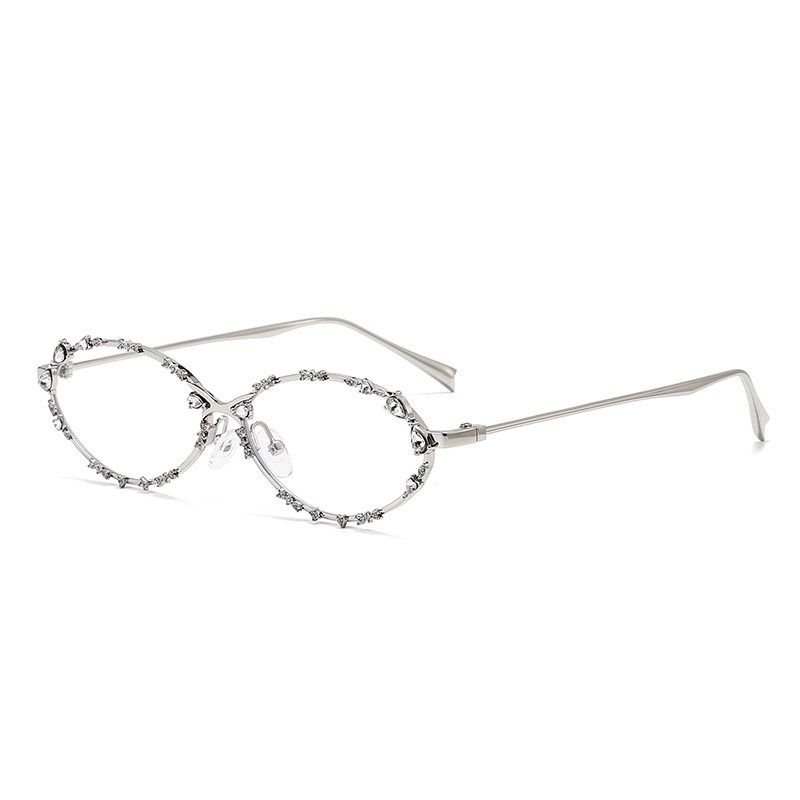 Ovalios formos akiniai nuo saulės su metaliniu rėmeliu, deimantinio kaspino dizainas, padengti lęšiai, lęšio storis 1.0 mm, skaidrumas 99%, modelis 7631