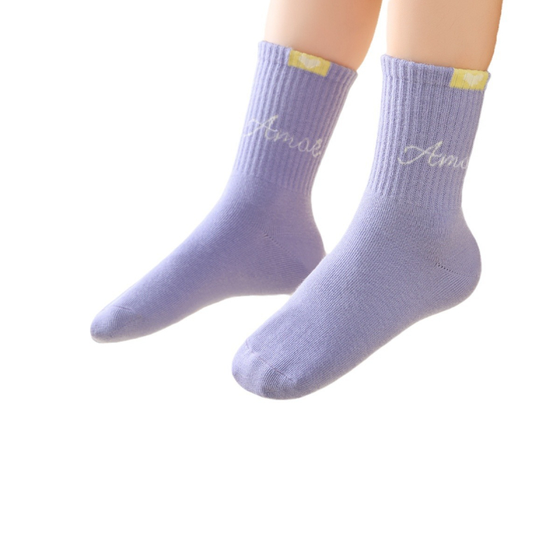 Laste puuvillased sokid kevadise ja sügises, keskmise pikkusega, triibulised, Jacquard kootud, hingavad ja antibakteriaalsed