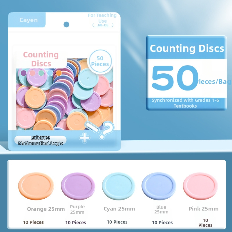 Matemaatika õppe-diskid 1. klassile: loendamine ja geomeetrilised kujundid, plastikust münid, Modian, kood Jyb-126bm, vanus 7–14, mitteelektriline