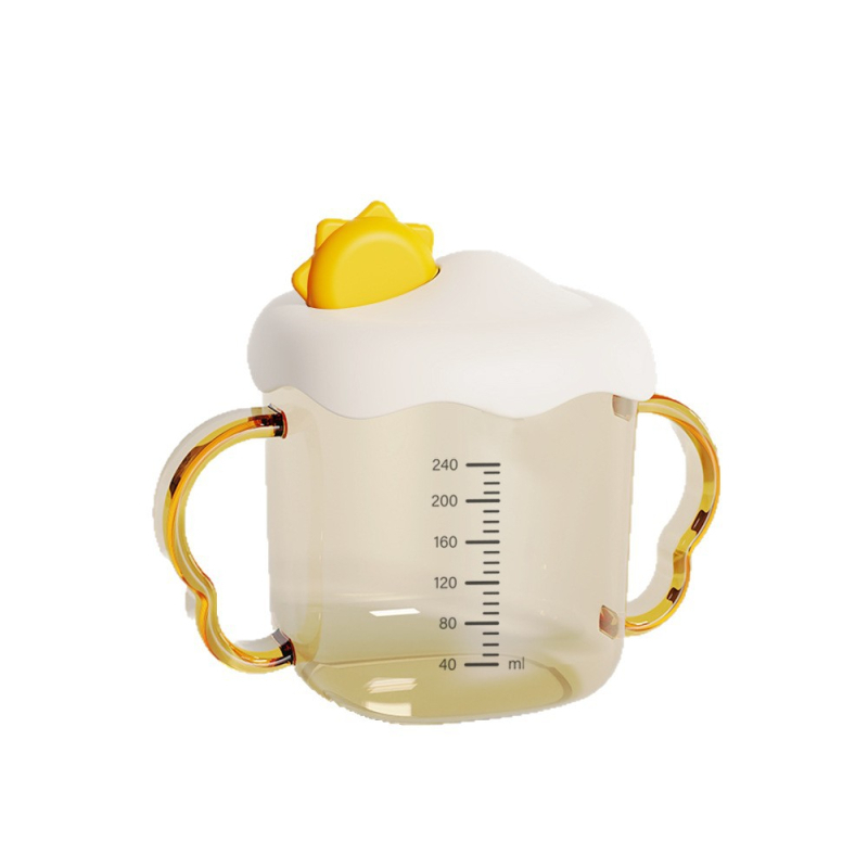 PPSU kūdikių pieno puodelis su skale, vaikiškas vandens puodelis su rankenėle ir šiaudeliu