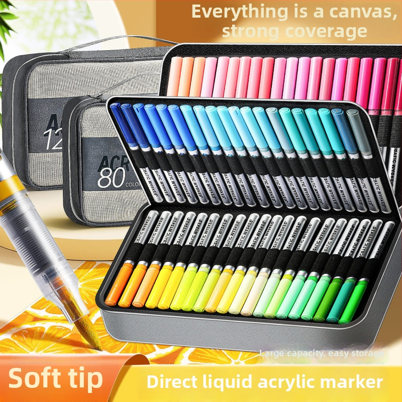 Reversal tiesioginis skystas akrilinis žymeklis su švelniu galu vaikams, plaunamas akvarelės žymeklis mokyklos menui, su sulankstomu dizainu