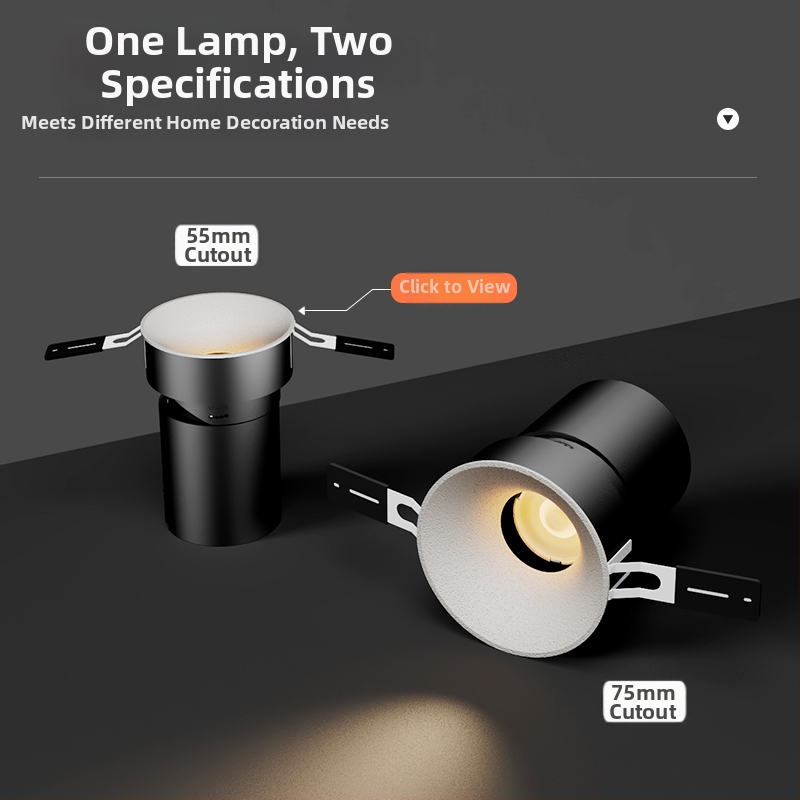 LED įmontuoti spotai su išmaniu dimavimu ir akių apsauga, tinkami svetainei, paslėptas downlight (CRI ≥95, Įtampa ≤36V, COB šviesos šaltinis, mygtukinis jungiklis, aliuminio korpusas)