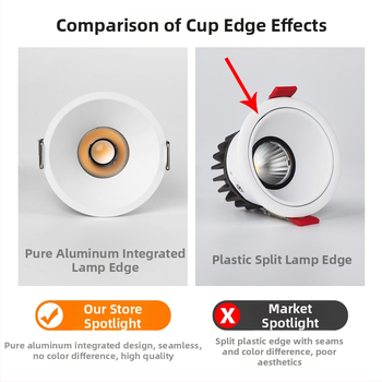 LED вградена спот лампа с ултра тясна рамка и дълбока чашка, светлина с пълен спектър — LED, 220V, CRI ≥95, алуминиева обвивка, бутонен превключвател