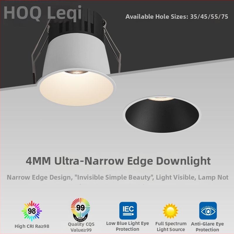 LED вградена спот лампа с ултра тясна рамка и дълбока чашка, светлина с пълен спектър — LED, 220V, CRI ≥95, алуминиева обвивка, бутонен превключвател