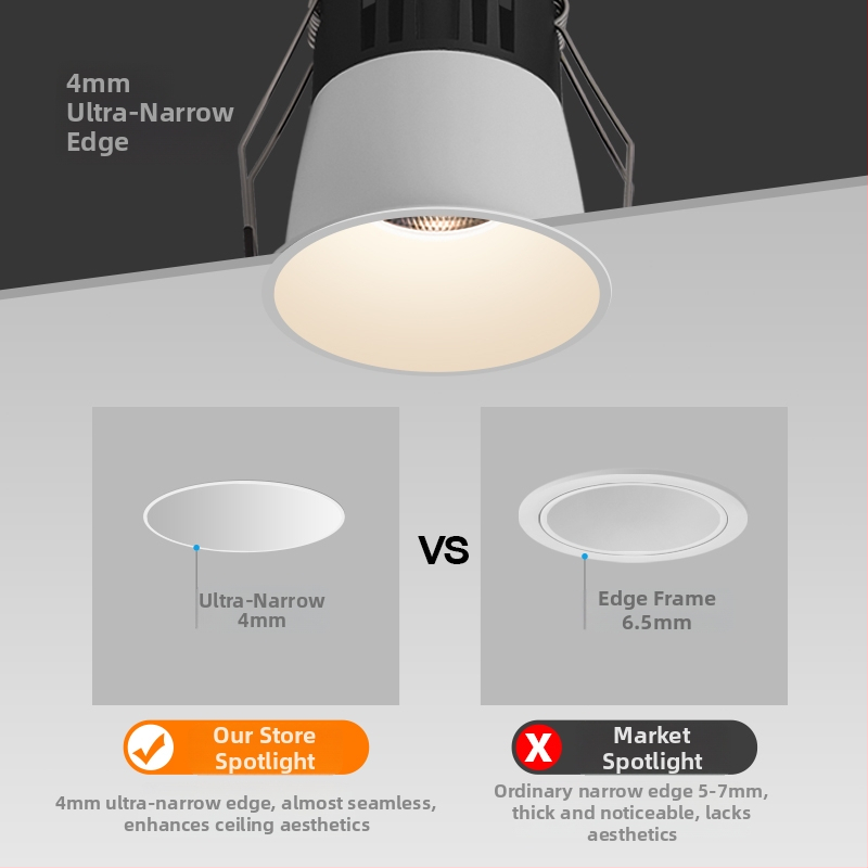 LED вградена спот лампа с ултра тясна рамка и дълбока чашка, светлина с пълен спектър — LED, 220V, CRI ≥95, алуминиева обвивка, бутонен превключвател