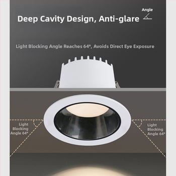 LED įmontuotas lubų šviestuvas, trijų spalvų šviesos reguliavimas (3000/4000/6000K), galia 6–10W, 75 mm anga, aliuminio korpusas, 220V