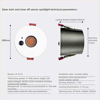 Simcnc liikumisanduriga sissepääsu prožektor COB LED, alumiiniumkorpus, kõrge CRI 95%, maks. 36V, inimkeha tuvastus
