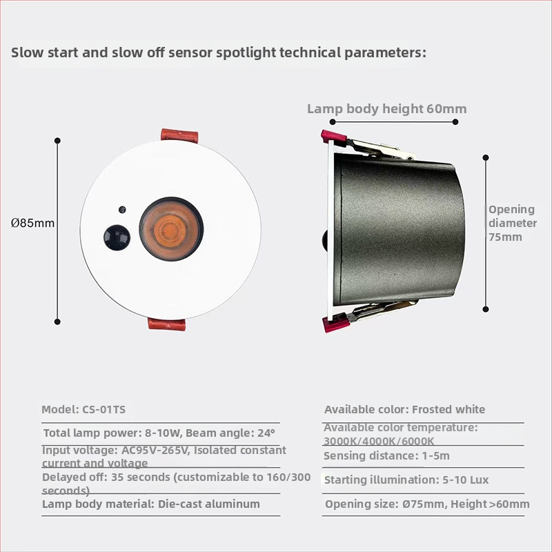 Simcnc judesio jutiklio įėjimo prožektorius su COB LED, aliuminio korpusas, aukštas CRI 95%, maks. 36V, žmogaus kūno jutiklis