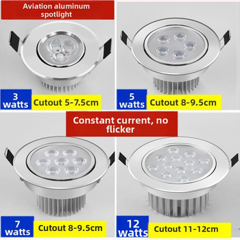 LED laevalgus, sisseehitatud downlight, reguleeritav nurk, võimsus 3W/5W/7W/12W, pinge 110–240V, CRI ≥95