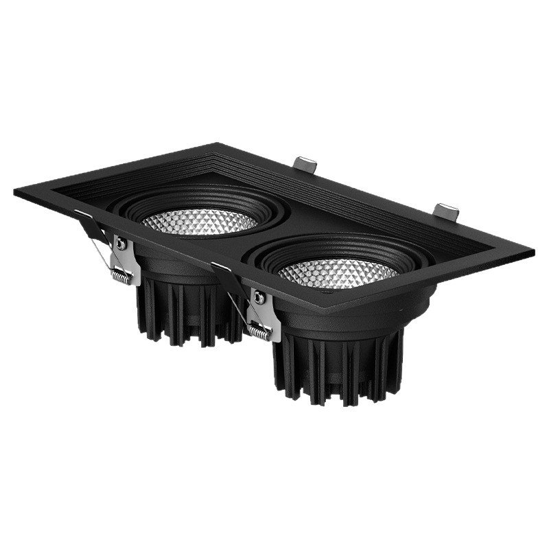 Правоъглена вградена LED светлинна решетка с двойна глава downlight, алуминиева обвивка, 220V, CRI ≥95, без интелигентно управление
