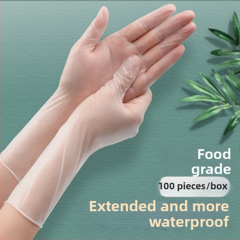 Vienkartinės PVC pirštinės, maisto kokybės, atsparios vandeniui ir aliejui, suderinamos su jutikliniu ekranu