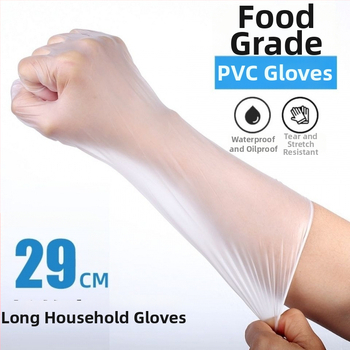 Vienkartinės PVC pirštinės, maisto kokybės, atsparios vandeniui ir aliejui, suderinamos su jutikliniu ekranu